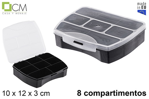 [121380] Scatola organizer in plastica con 8 scomparti neri