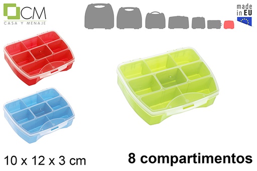 [121384] Boîte de rangement en plastique avec 8 compartiments couleurs assorties