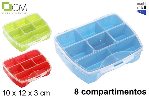 [121384] Caja plástico organizadora 8 compartimentos colores surtidos
