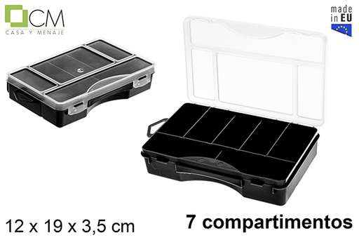 [121390] Boîte de rangement en plastique noir à 7 compartiments