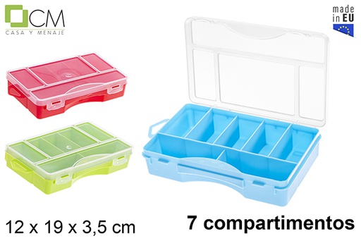 [121391] Scatola organizzativa in plastica con colori assortiti a 7 scomparti