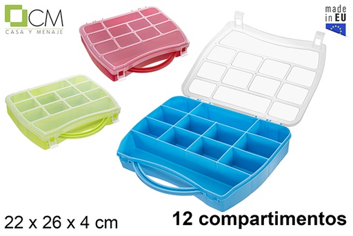 [121397] Boîte de rangement en plastique avec 12 compartiments couleurs assorties
