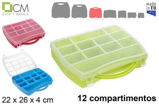 [121397] Caja plástico organizadora 12 compartimentos colores surtidos
