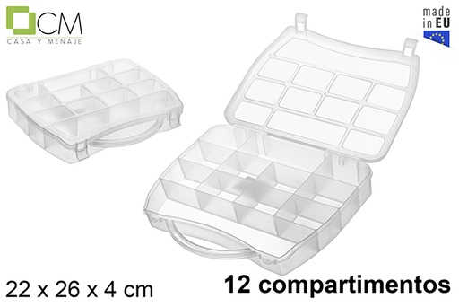 [121398] Boîte de rangement en plastique avec 12 compartiments transparents