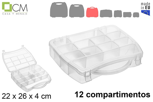 [121398] Scatola organizer in plastica con 12 scomparti trasparenti