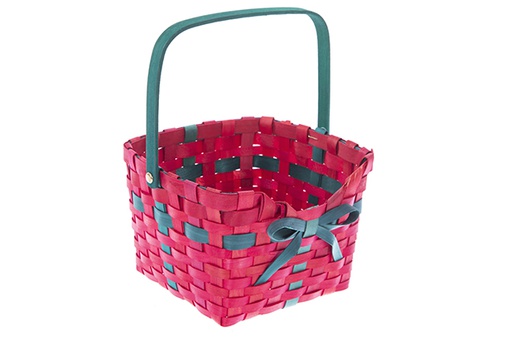 [121434] Square red bamboo planter with bow