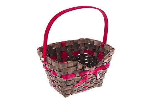 [121436] Rectangular brown bamboo planter with bow