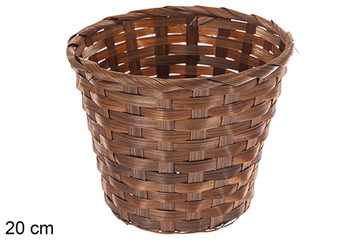 [121439] Round brown bamboo planter 20 cm