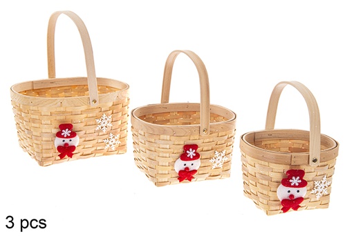 [121447] Pack 3 pots de fleurs ovales en bambou naturel décorés pour Noël