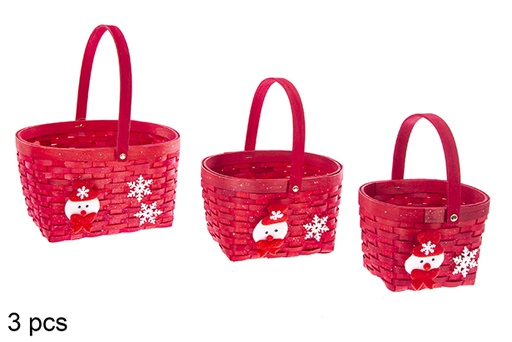 [121449] Pack 3 vasos ovais de bambu vermelho decorados para o Natal