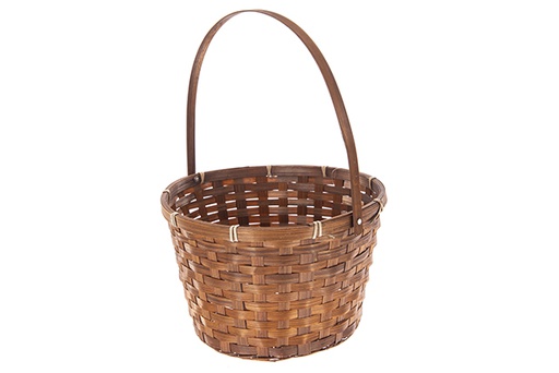 [121451] Round planter with brown bamboo handle