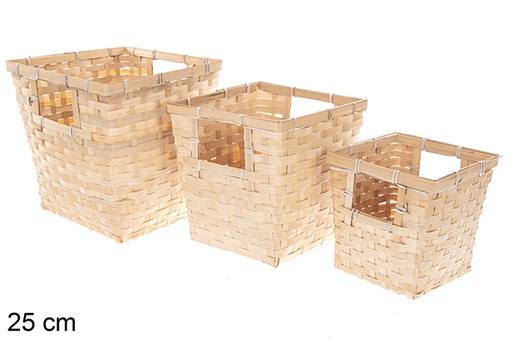 [121461] Pack 3 natural bamboo square planters 25 cm