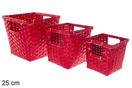 [121463] Pack 3 fioriere quadrate in bambù rosso 25 cm