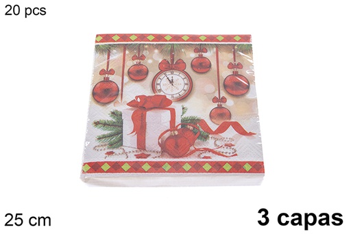 [121468] Pack 20 serviettes 3 épaisseurs décorées Noël 25 cm