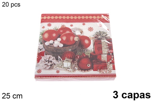 [121469] Pack 20 serviettes 3 épaisseurs décorées Noël 25 cm