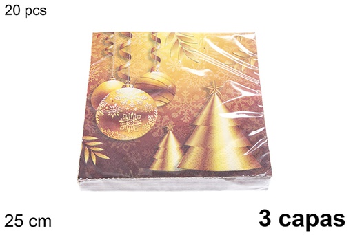 [121472] Pack 20 serviettes 3 épaisseurs décorées Noël 25 cm