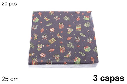 [121473] Pack 20 servilletas 3 capas decoradas Navidad 25 cm