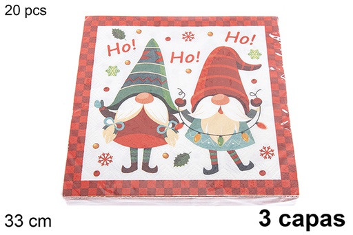 [121474] Pack 20 serviettes 3 épaisseurs décorées Noël 33 cm