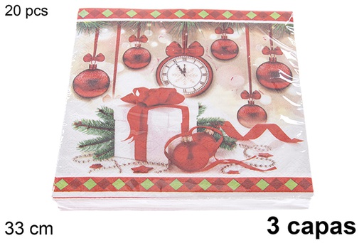 [121478] Pack 20 3-ply Christmas decorated napkins 33 cm