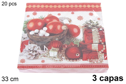 [121479] Pack 20 serviettes 3 épaisseurs décorées Noël 33 cm