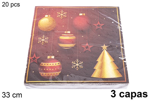 [121480] Pack 20 serviettes 3 épaisseurs décorées Noël 33 cm