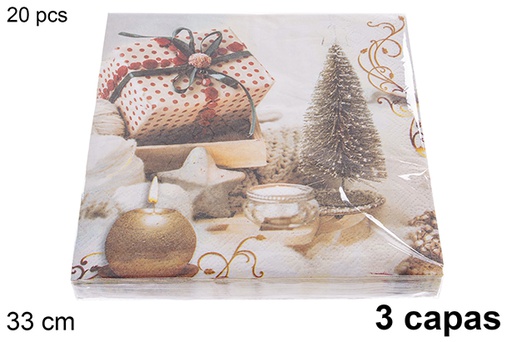 [121481] Pack 20 3-ply Christmas decorated napkins 33 cm