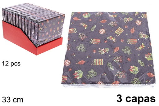 [121483] Pack 20 3-ply Christmas decorated napkins 33 cm