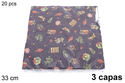 [121483] Pack 20 servilletas 3 capas decoradas Navidad 33 cm