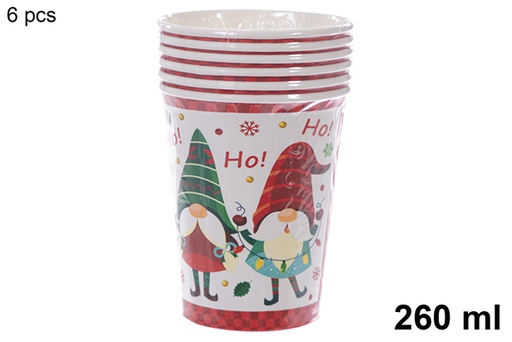 [121484] Pack 6 gobelets en papier décorés de Noël 260 ml