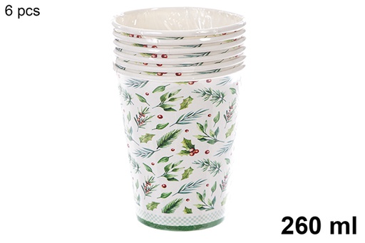 [121485] Pack 6 copos de papel decorados de Natal 260 ml