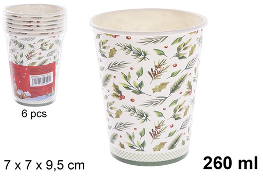 [121485] Pack 6 gobelets en papier décorés de Noël 260 ml