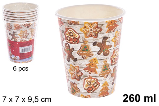 [121486] Pack 6 bicchieri di carta decorati natalizi 260 ml
