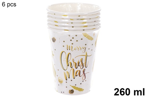 [121487] Pack 6 gobelets en papier décorés de Noël 260 ml