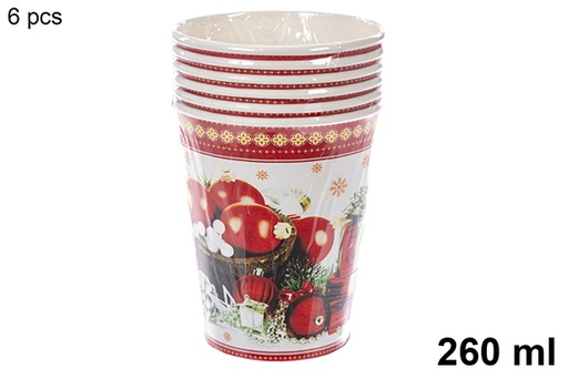 [121489] Pack 6 gobelets en papier décorés de Noël 260 ml