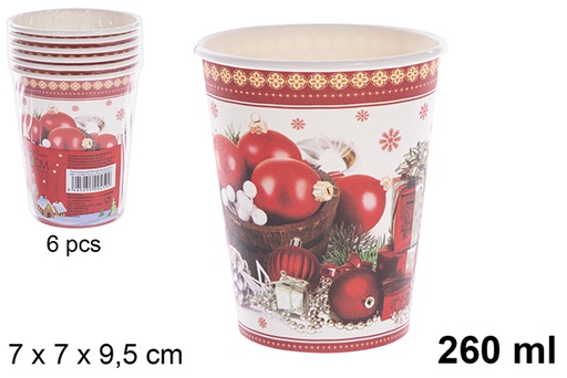 [121489] Pack 6 gobelets en papier décorés de Noël 260 ml