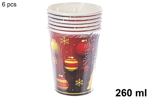 [121490] Pack 6 gobelets en papier décorés de Noël 260 ml