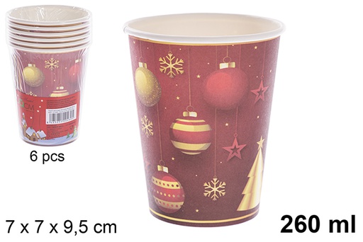[121490] Pack 6 gobelets en papier décorés de Noël 260 ml