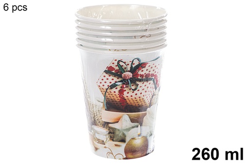 [121491] Pack 6 gobelets en papier décorés de Noël 260 ml