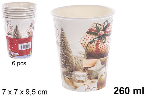 [121491] Pack 6 gobelets en papier décorés de Noël 260 ml