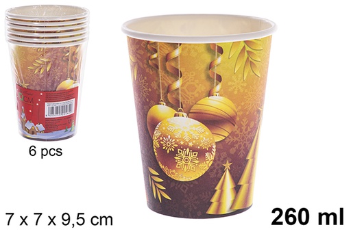 [121492] Pack 6 gobelets en papier décorés de Noël 260 ml