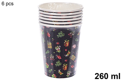 [121493] Pack 6 gobelets en papier décorés de Noël 260 ml