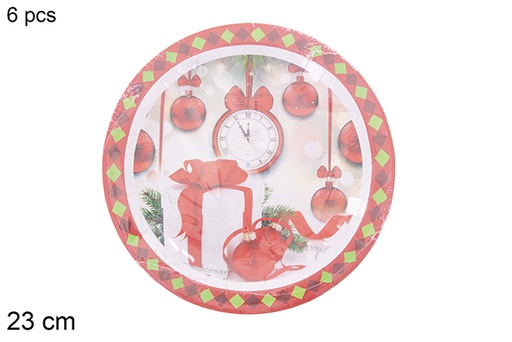 [121498] Pack 6 assiettes en carton décorées de Noël 23 cm