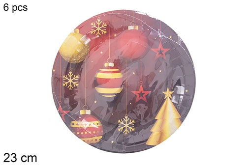 [121500] Pack 6 assiettes en carton décorées de Noël 23 cm