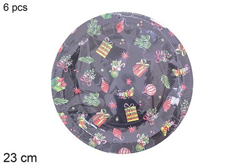 [121503] Pack 6 Christmas decorated paper plates 23 cm