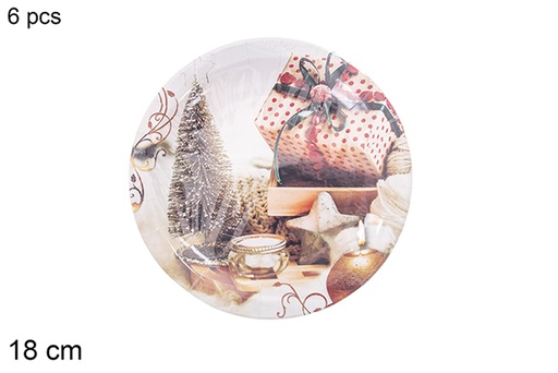 [121511] Pack 6 Christmas decorated paper plates 18 cm  