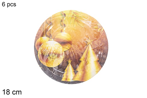 [121512] Pack 6 Christmas decorated paper plates 18 cm  