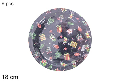 [121513] Pack 6 Christmas decorated paper plates 18 cm  