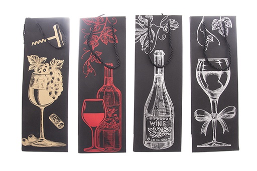 [121609] Wine bottle bag decorated glass cup 35x12 cm