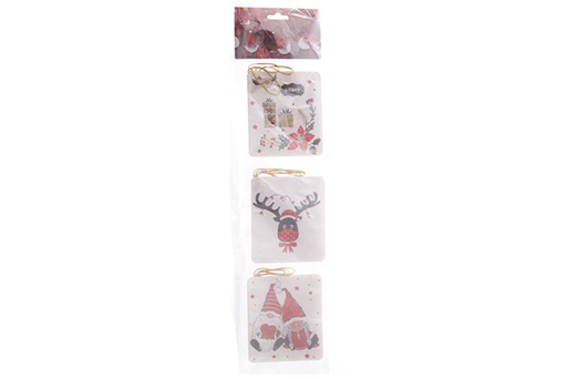 [121616] Pack 9 cartes postales de Noël décorées de lutin 8,2x7,1 cm