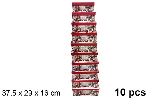 [121630] Pack 10 boîtes en carton de Noël décorées 37,5x29 cm